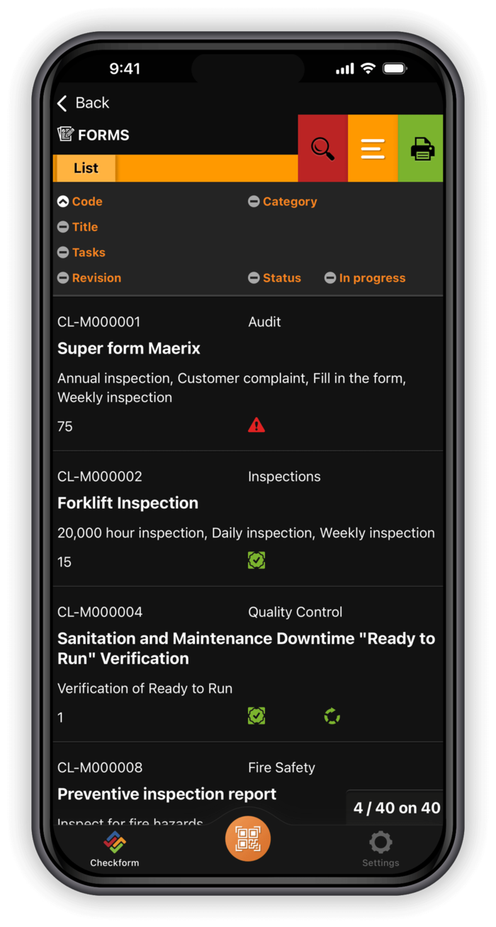 Fill out your forms, inspections, and audits in the field with Checkform